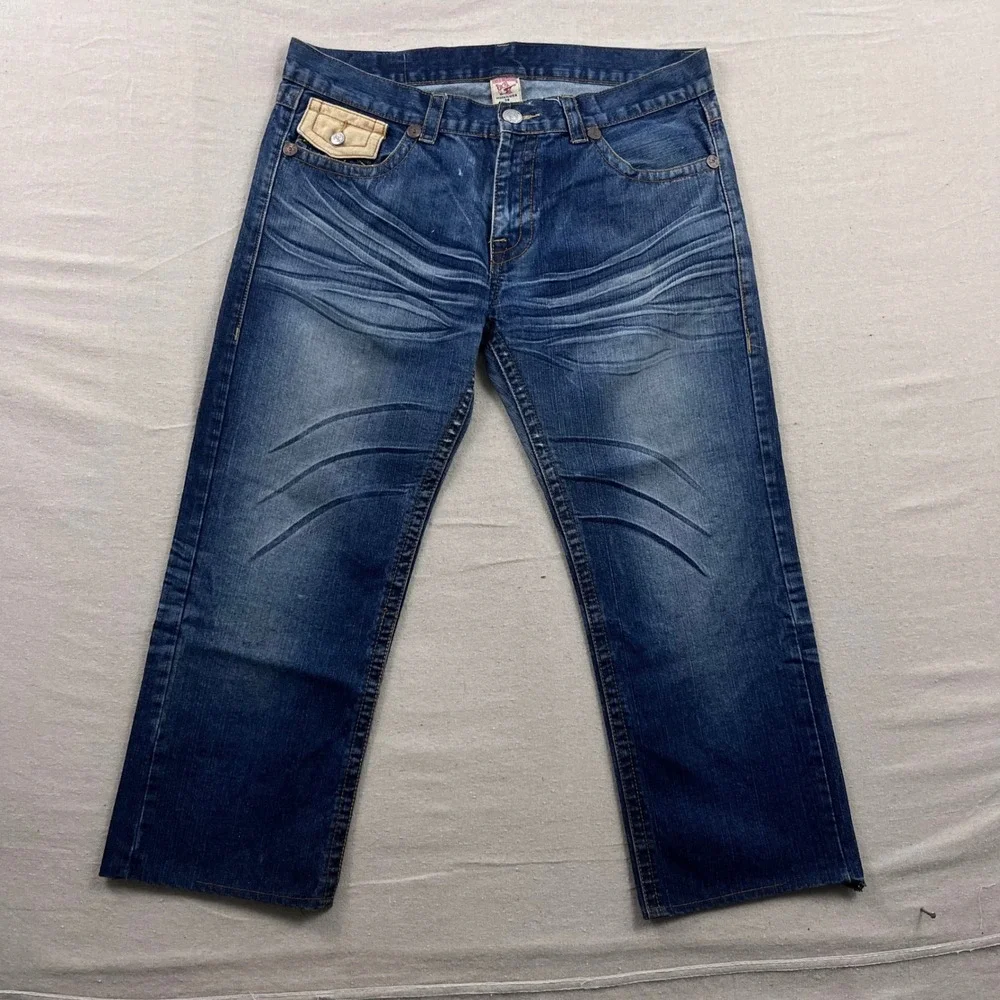 True Religion Billy Super T Jeans Mens 38 Blue Dark‎ Wash Corduroy Flap Pockets